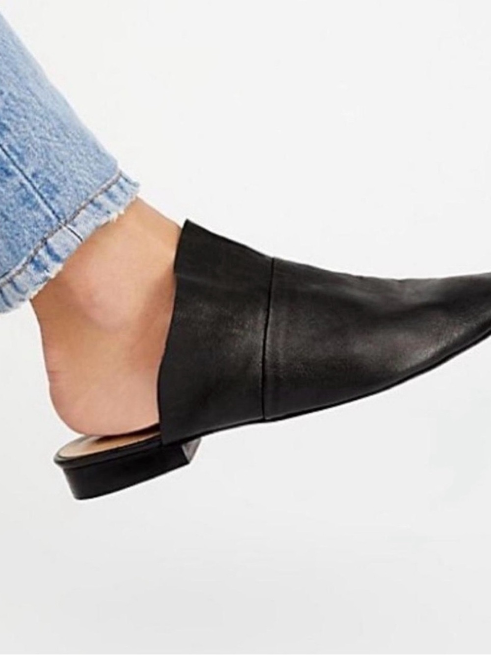 Free People Black Leather Pointed Backless Mule